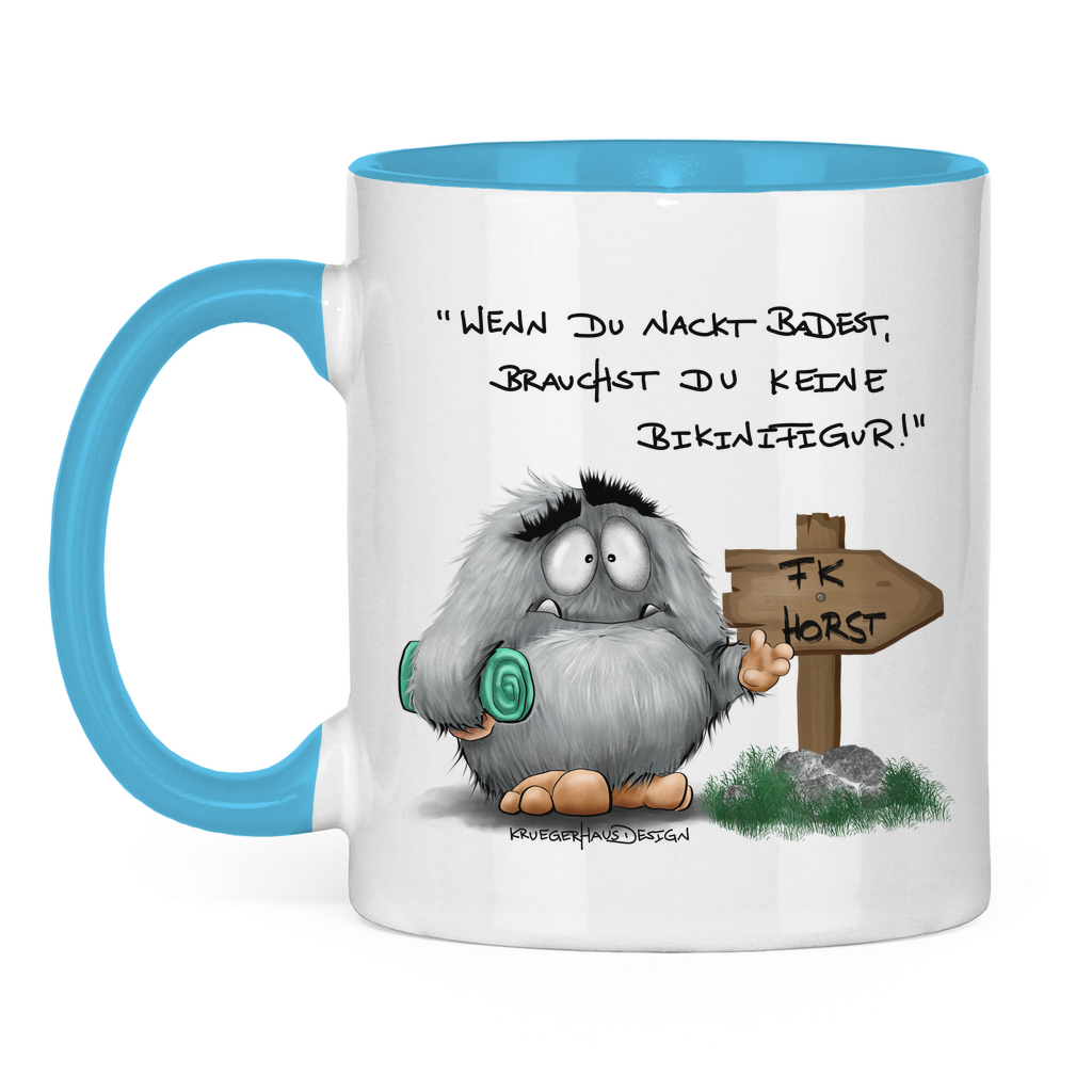 Tasse zweifarbig Wenn du nackt badest, brauchst du keine Bikinifigur!