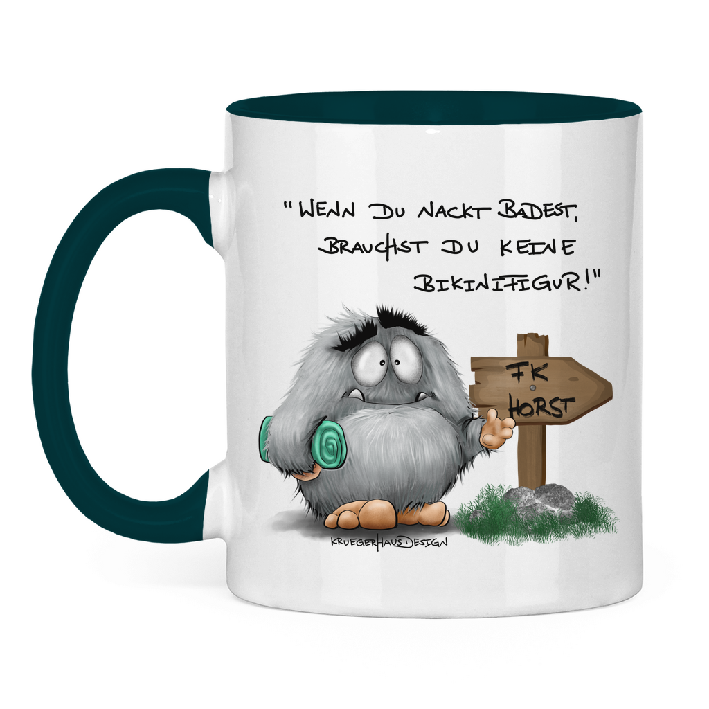 Tasse zweifarbig Wenn du nackt badest, brauchst du keine Bikinifigur!