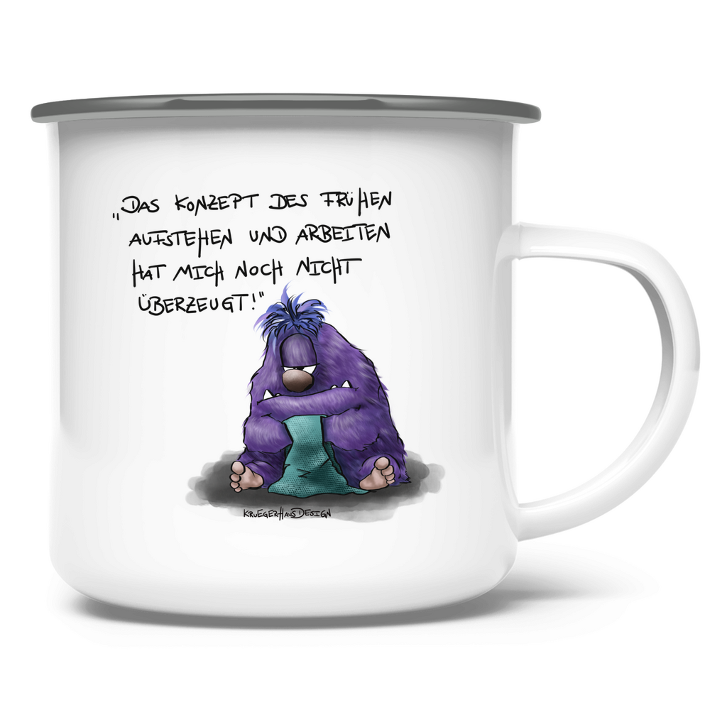 Emaille Tasse Das Konzept des frühen Aufstehen und Arbeiten hat...