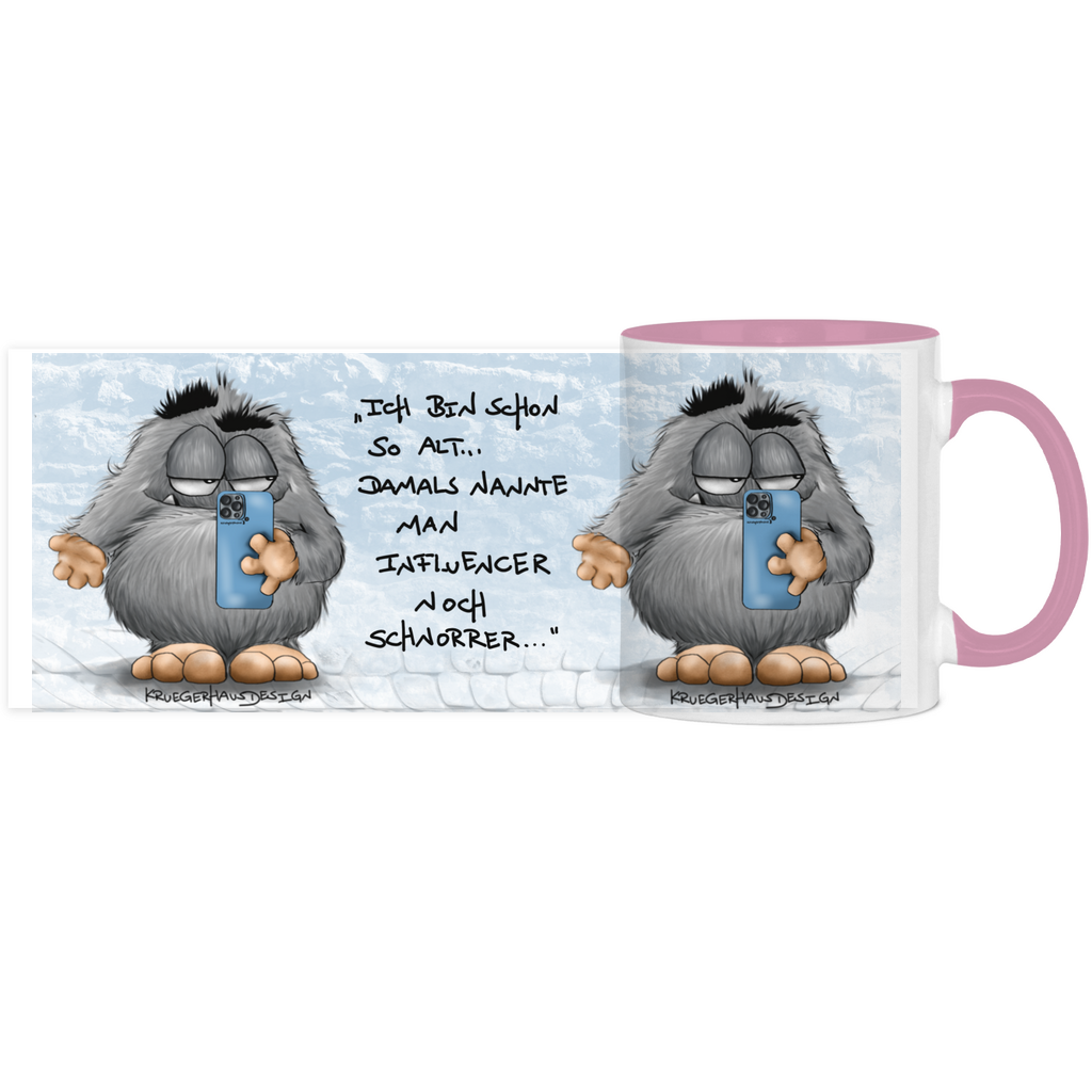 Tasse, Kaffeetasse, Teetasse, zweifarbig, Kruegerhausdesign Monster mit Spruch, 2. Variante, Ich bin so alt...