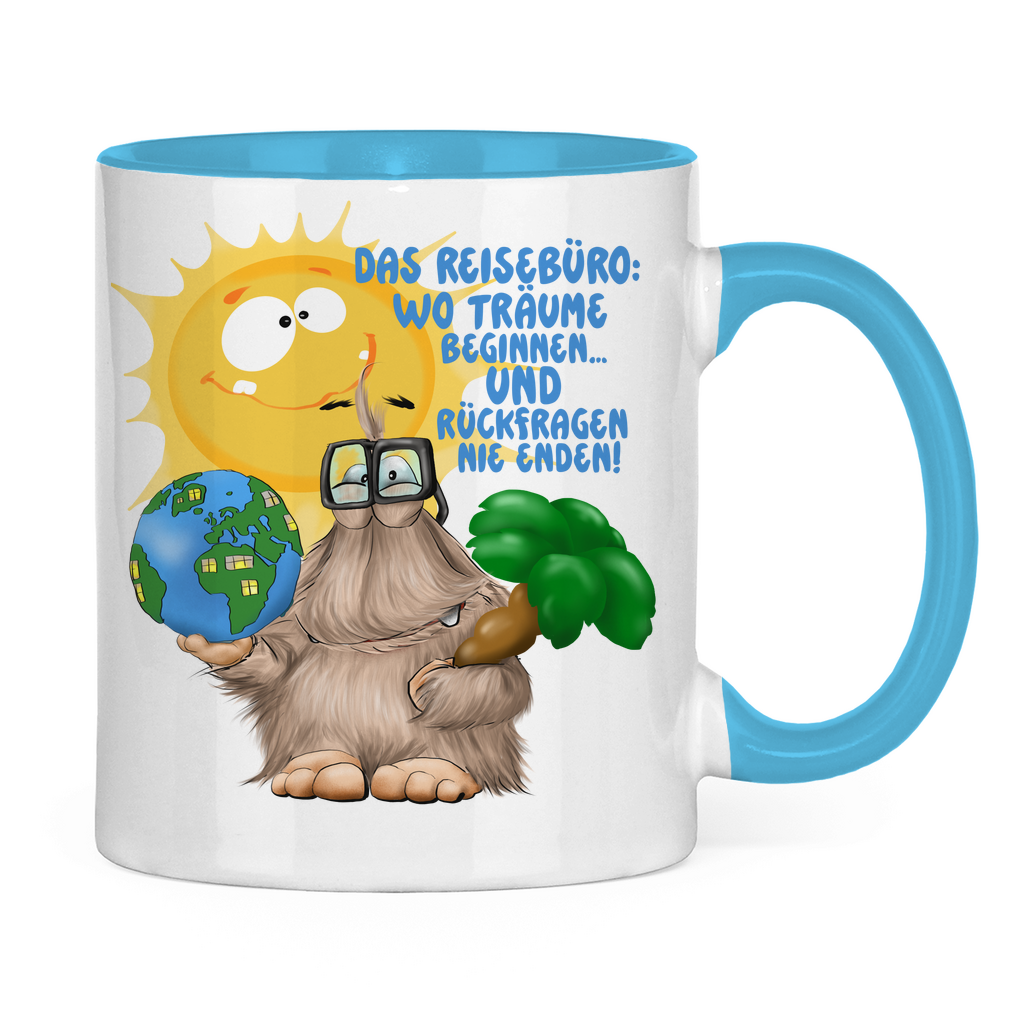 Tasse zweifarbig Das Reisebüro: Wo Träume beginnen und Rückfragen nie enden!