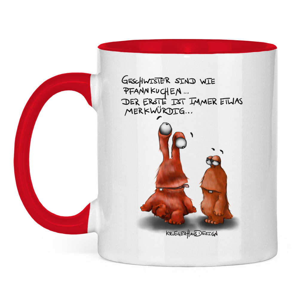 Tasse zweifarbig Geschwister sind wie Pfannkuchen... Der Erste ist ...