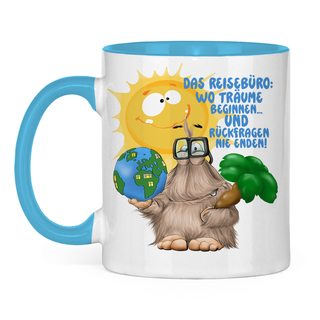 Tasse zweifarbig Das Reisebüro: Wo Träume beginnen und Rückfragen nie enden!