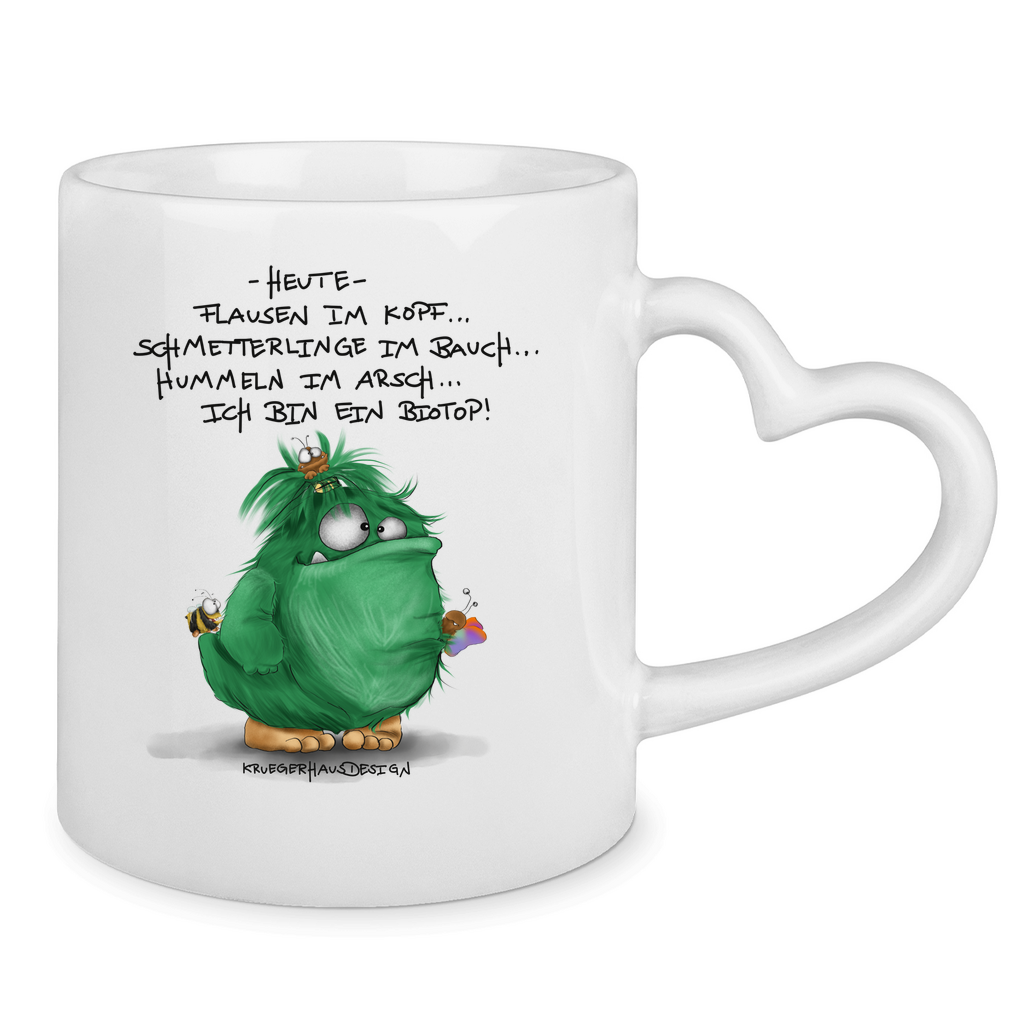 Tasse mit Herzhenkel Heute, Flausen im Kopf... Schmetterlinge im Bauch... Biotop