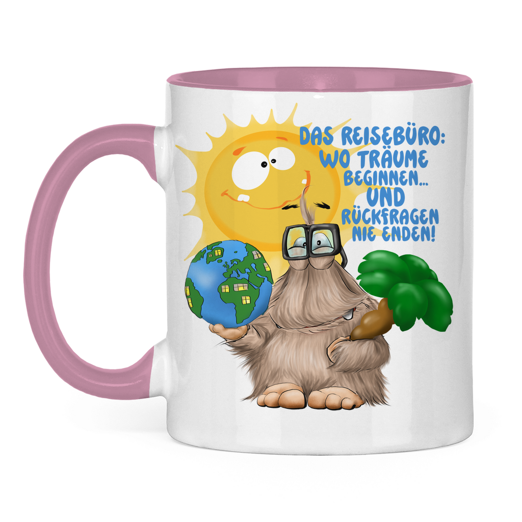 Tasse zweifarbig Das Reisebüro: Wo Träume beginnen und Rückfragen nie enden!