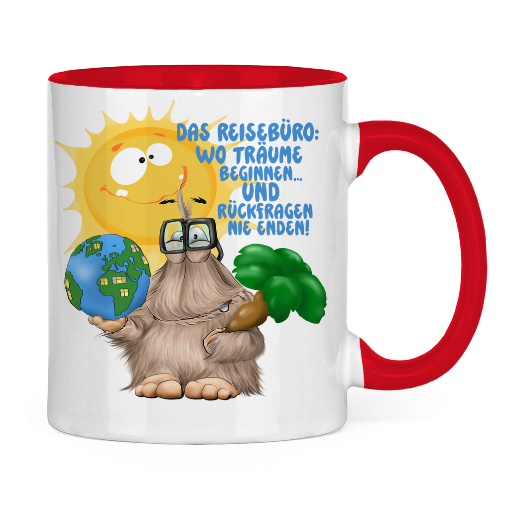 Tasse zweifarbig Das Reisebüro: Wo Träume beginnen und Rückfragen nie enden!