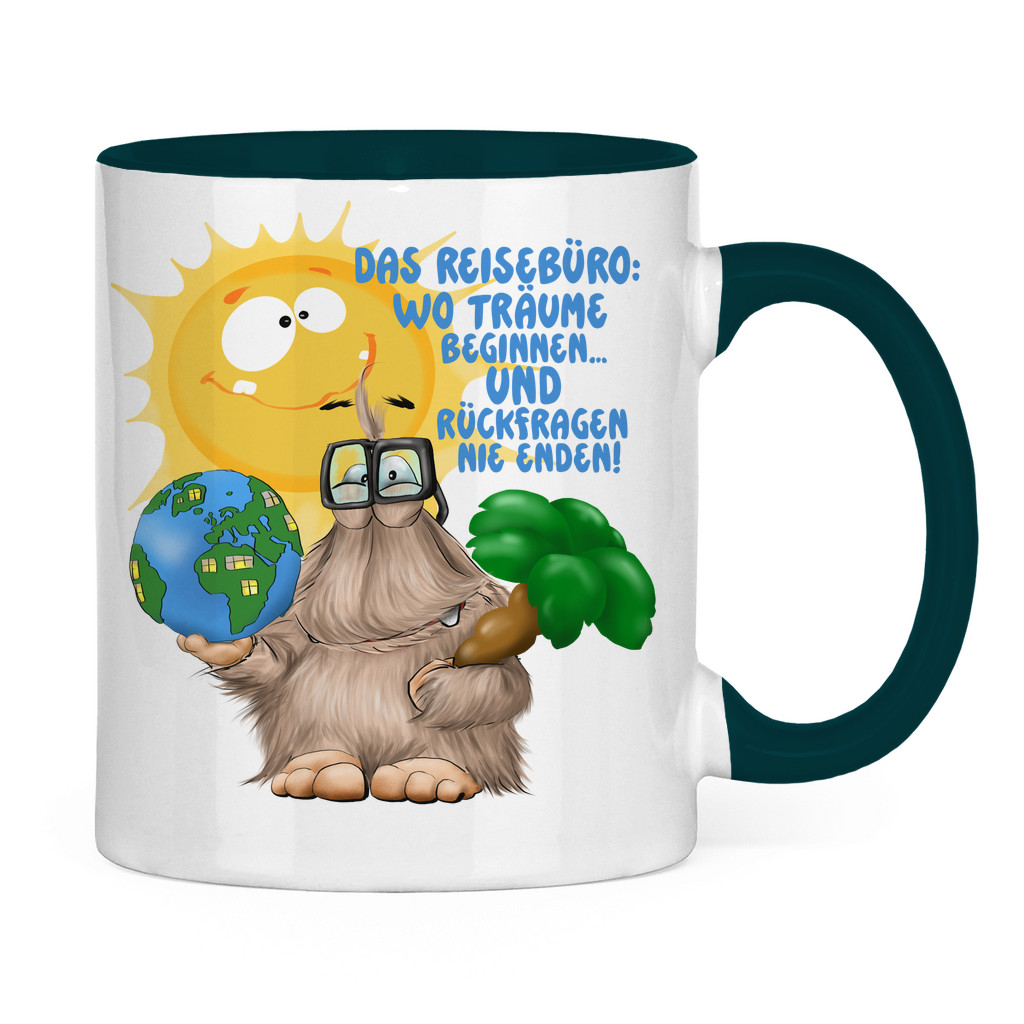 Tasse zweifarbig Das Reisebüro: Wo Träume beginnen und Rückfragen nie enden!