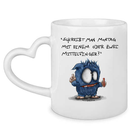 Tasse mit Herzhenkel Schreibt man Montag mit einem oder mit zwei Mittelfinger?