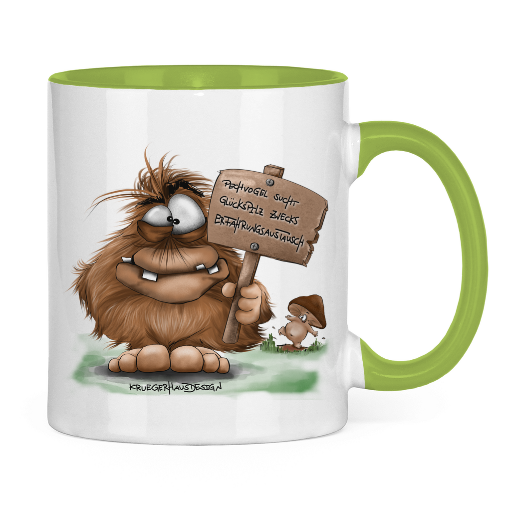 Tasse zweifarbig Pechvogel sucht Glückspilz zwecks Erfahrungsaustausch, Hugo