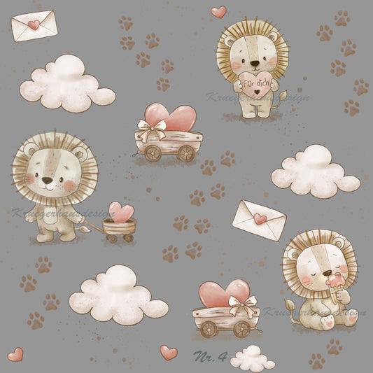 Liebevoll handgezeichnetes Stoffdesign – digitaler Download, LoveLeo4