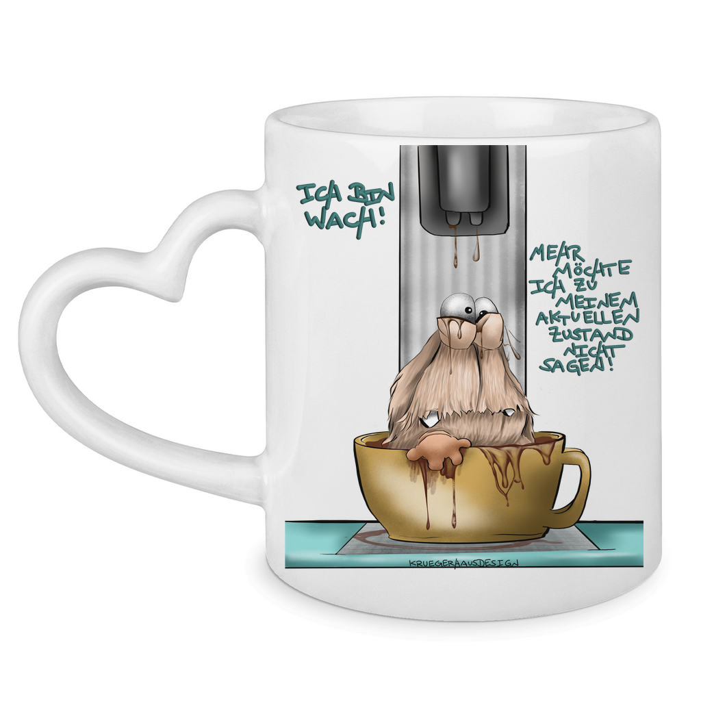 Tasse mit Herzhenkel Ich bin wach! Mehr möchte ich zu meinem aktuellen…