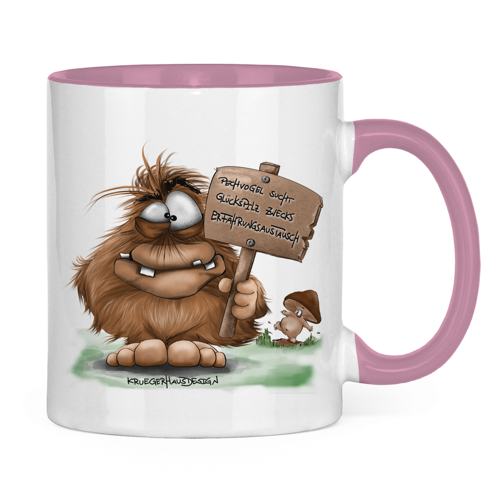 Tasse zweifarbig Pechvogel sucht Glückspilz zwecks Erfahrungsaustausch, Hugo