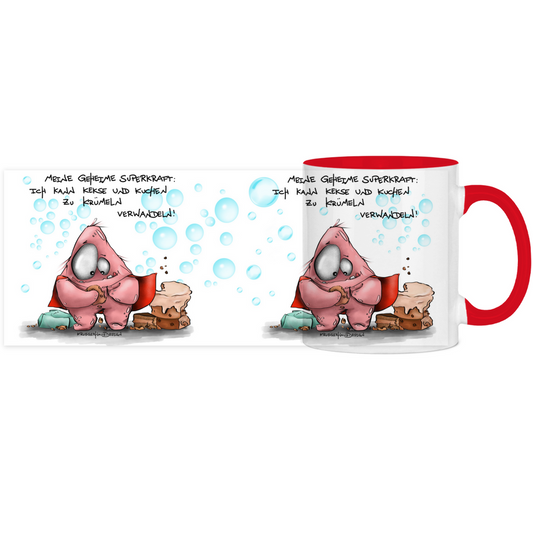Tasse, Kaffeetasse, Teetasse, zweifarbig, Kruegerhausdesign Monster mit Spruch, Meine geheime Superkraft