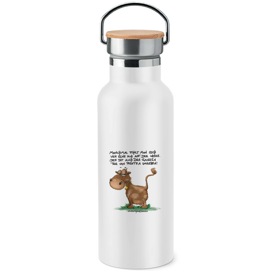 Edelstahl-Trinkflasche mit Bambusdeckel Manchmal fühlt man sich wie eine Kuh auf der Wiese...