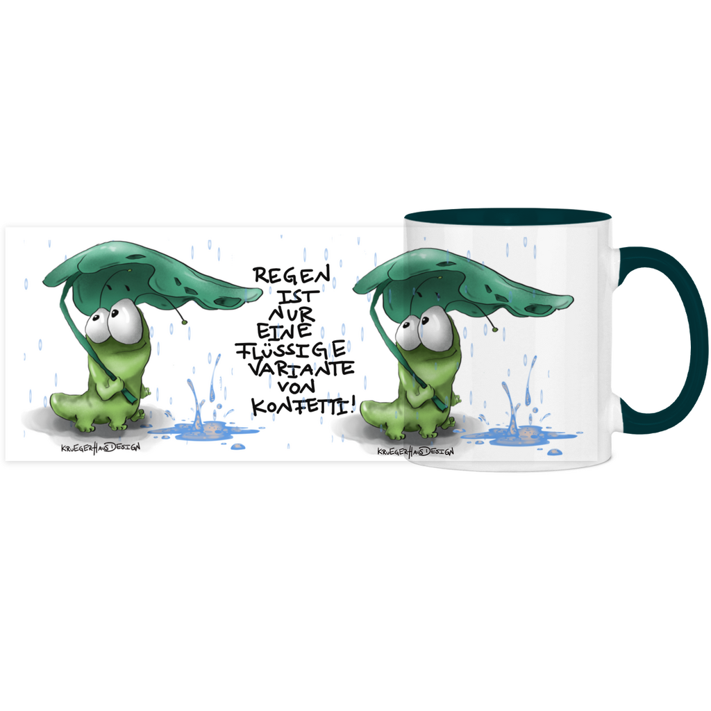 Tasse, Kaffeetasse, Teetasse, Kruegerhausdesign Monster mit Spruch, zweifarbig, 2. Variante, Regen ist nur eine flüssige...