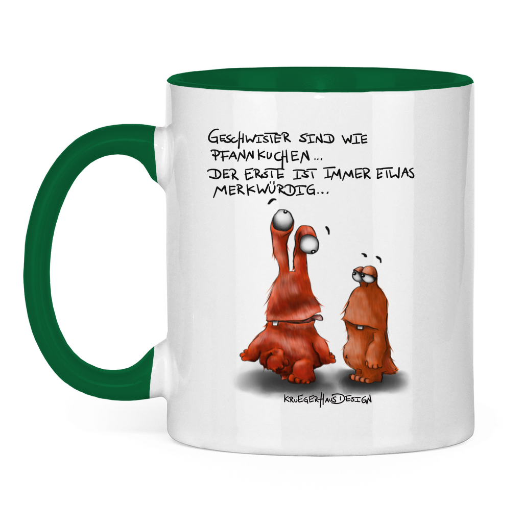 Tasse zweifarbig Geschwister sind wie Pfannkuchen... Der Erste ist ...
