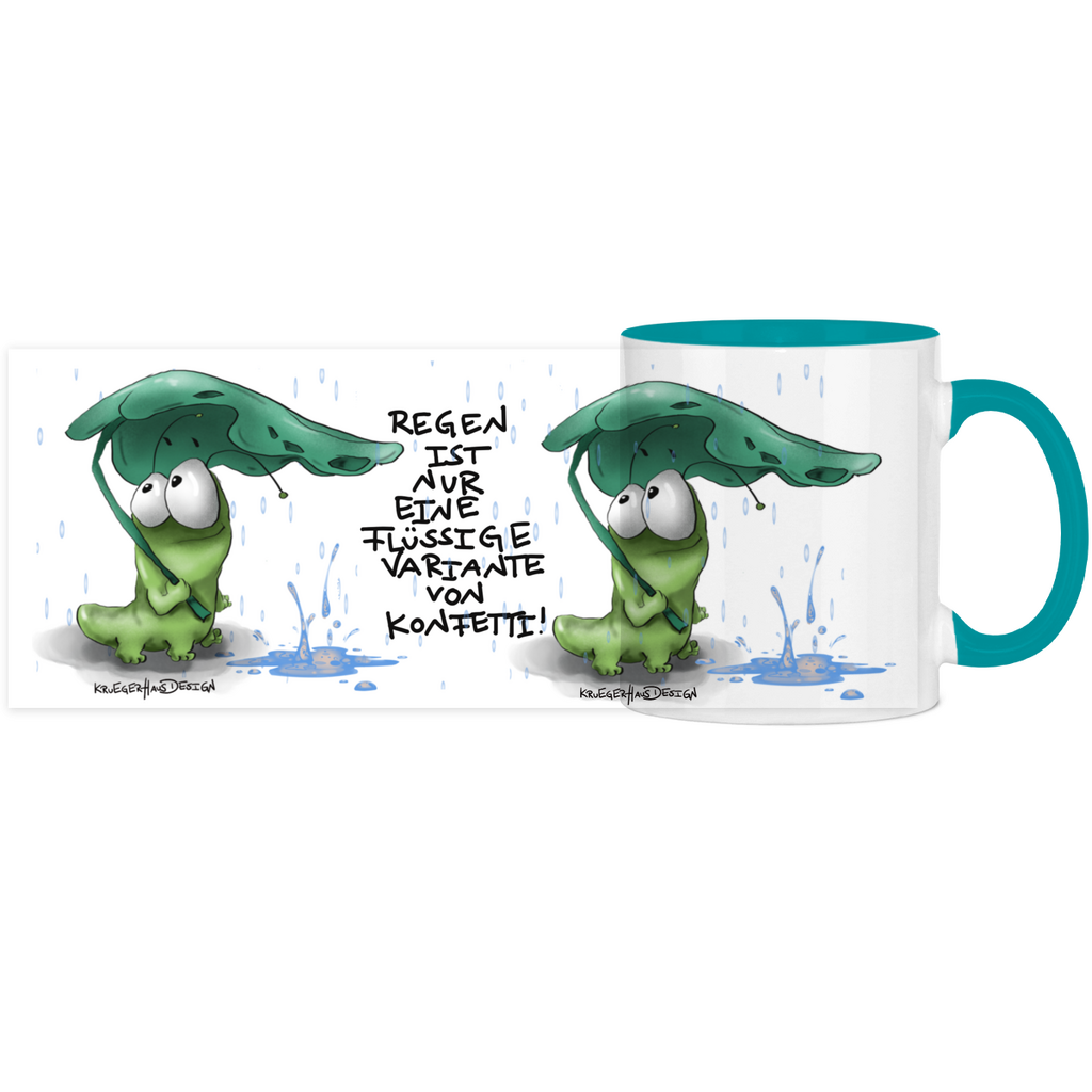 Tasse, Kaffeetasse, Teetasse, Kruegerhausdesign Monster mit Spruch, zweifarbig, 2. Variante, Regen ist nur eine flüssige...