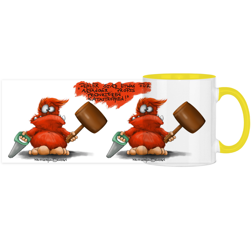 Tasse, Kaffeetasse, Teetasse, zweifarbig, Kruegerhausdesign Monster mit Spruch, 2.Variante, Fehler sind etwas für Anfänger...