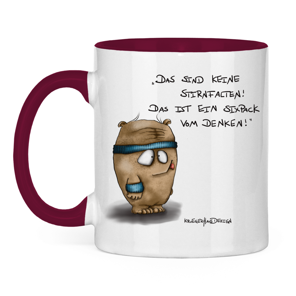 Tasse zweifarbig Das sind keine Stirnfalten! Das ist ein Sixpack vom Denken!