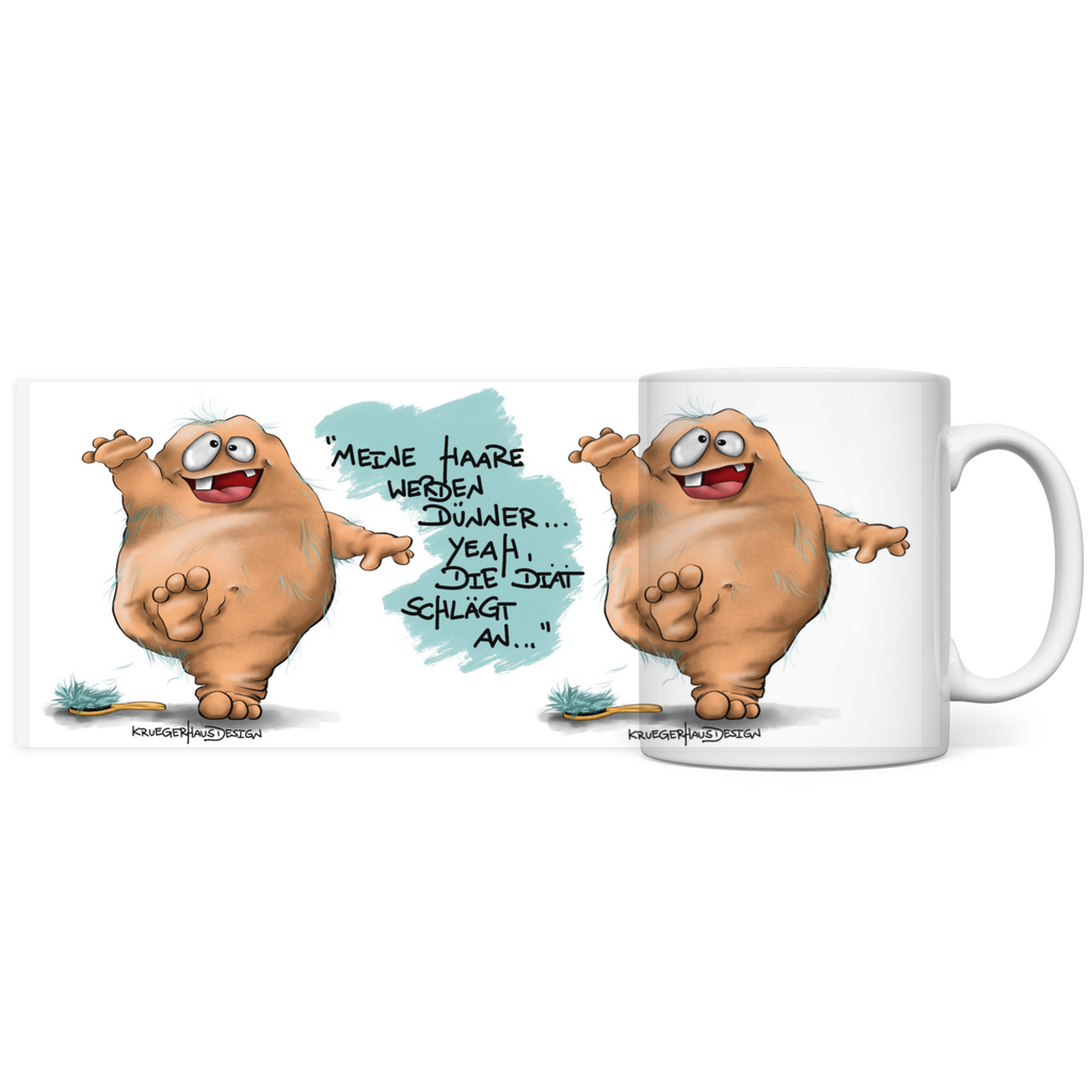 Panorama Tasse, Kaffeetasse, Tee, Kruegerhausdesign Monster mit Spruch, Meine Haare werden dünner...