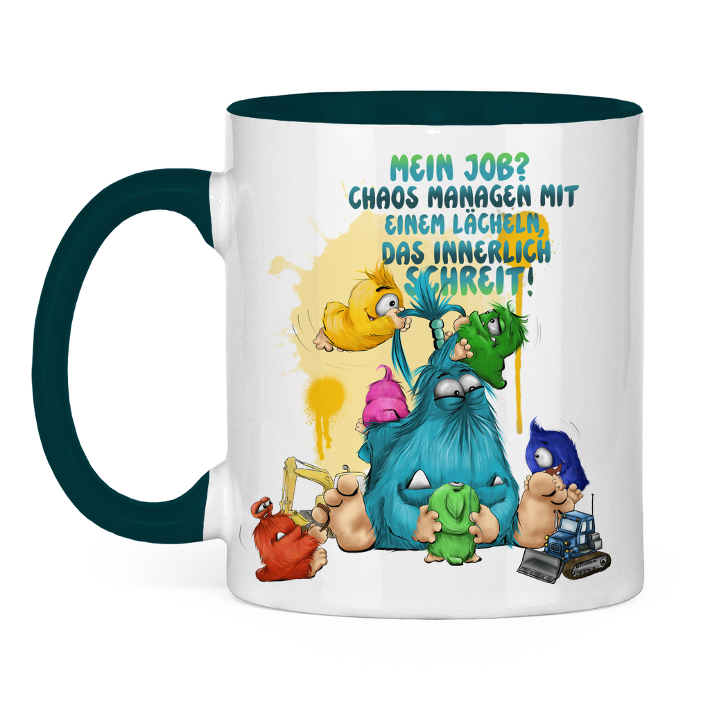 Tasse zweifarbig Mein Job? Chaos managen mit einem Lächeln, das innerlich…