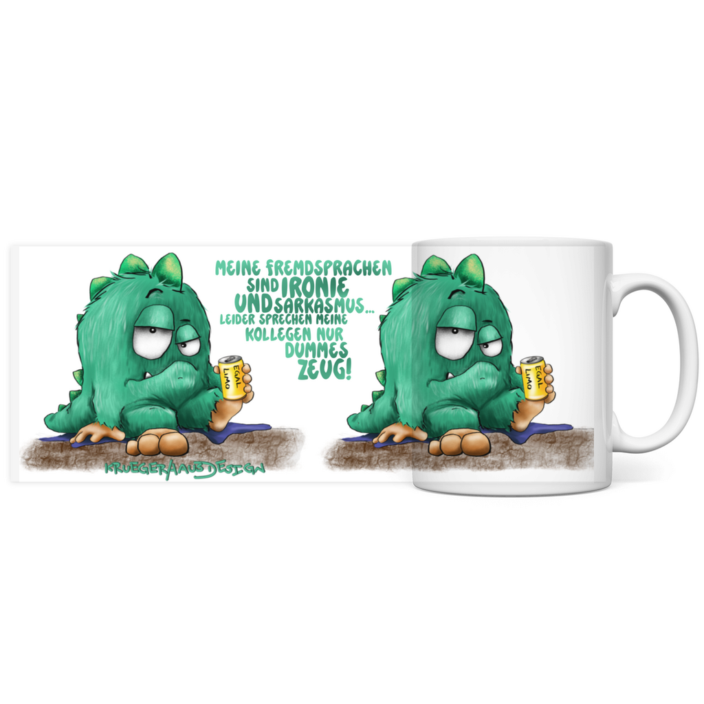 Panorama Tasse Meine Fremdsprachen sind Ironie und Sarkasmus, leider…