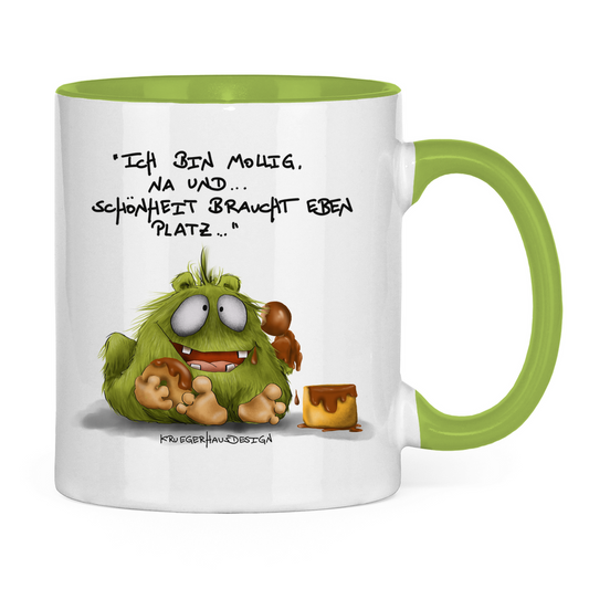 Tasse zweifarbig Ich bin mollig, na und... Schönheit braucht eben Platz!