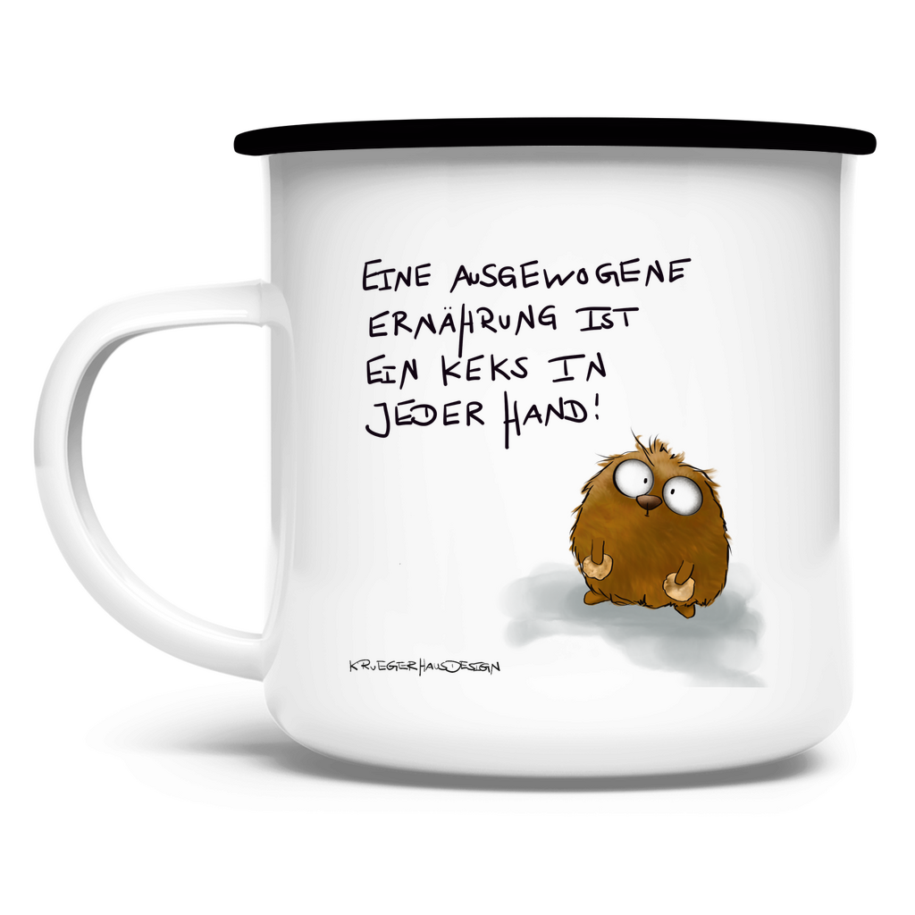 Emaille Tasse Eine ausgewogene Ernährung ist ein Keks in jeder Hand!