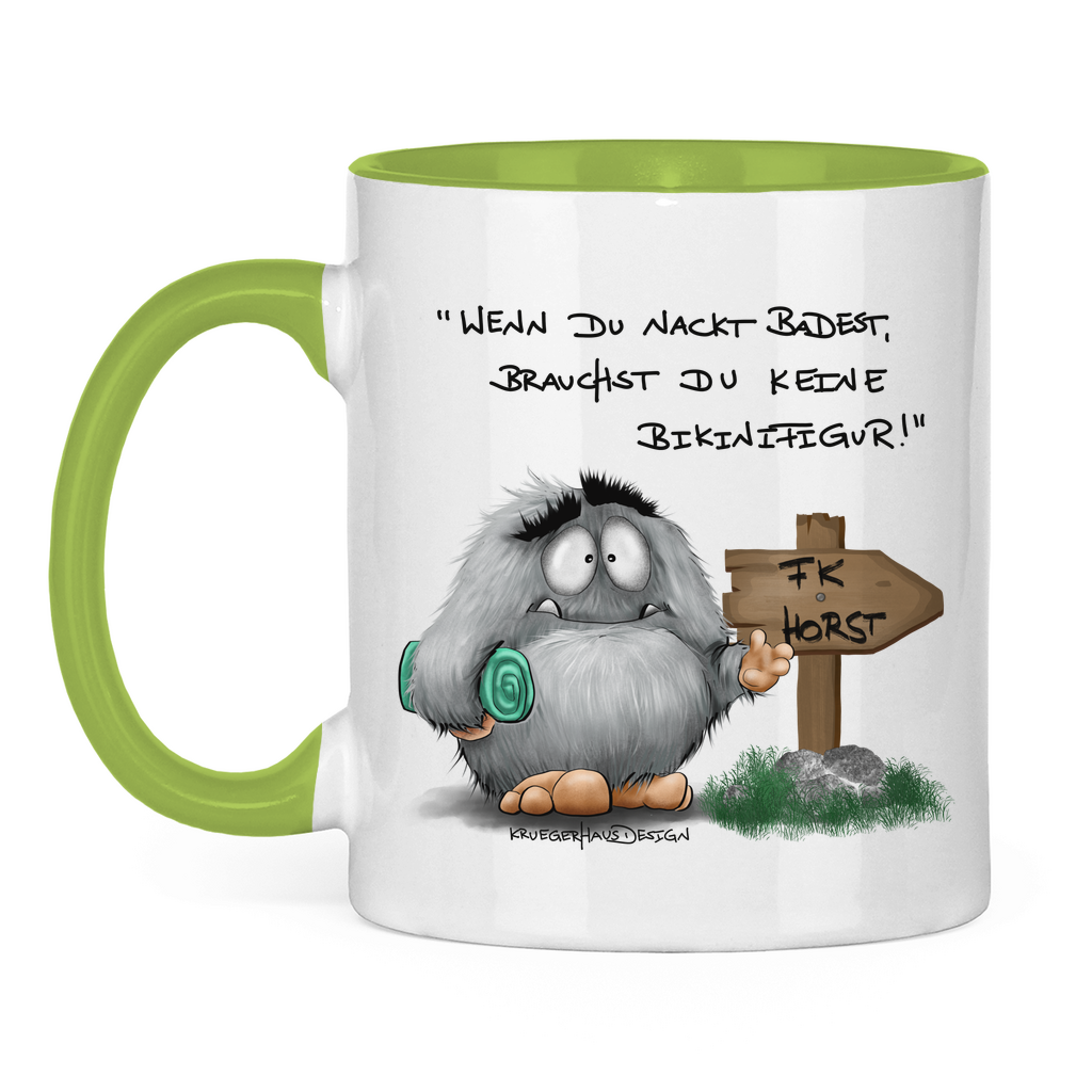Tasse zweifarbig Wenn du nackt badest, brauchst du keine Bikinifigur!