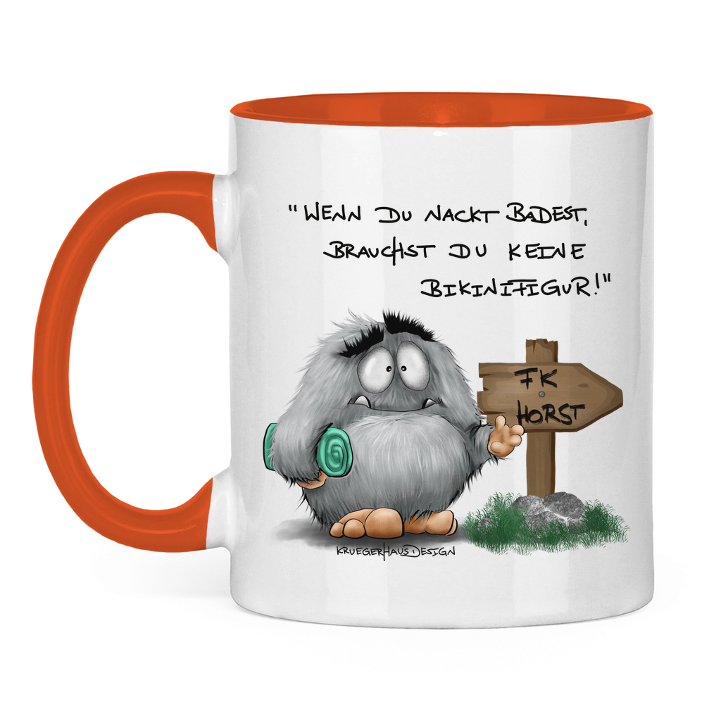 Tasse zweifarbig Wenn du nackt badest, brauchst du keine Bikinifigur!