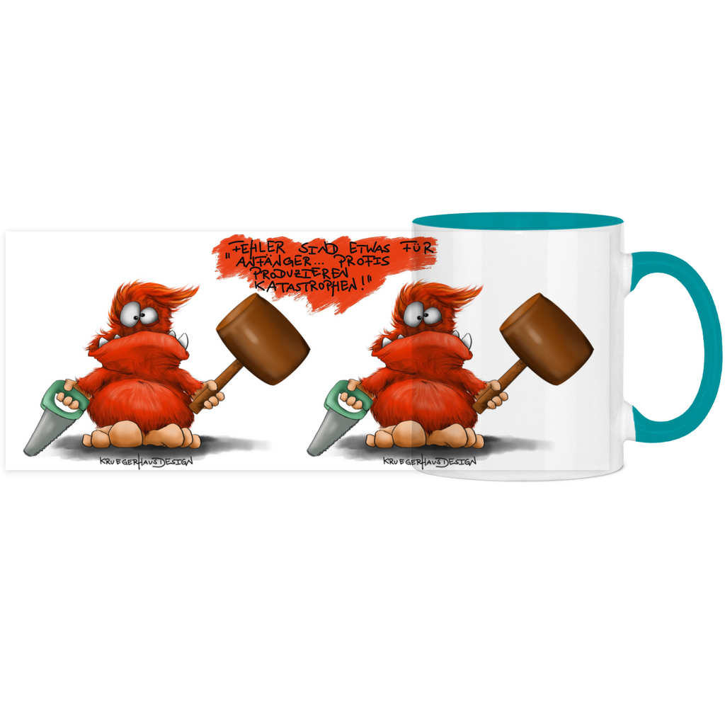 Tasse, Kaffeetasse, Teetasse, zweifarbig, Kruegerhausdesign Monster mit Spruch, 2.Variante, Fehler sind etwas für Anfänger...