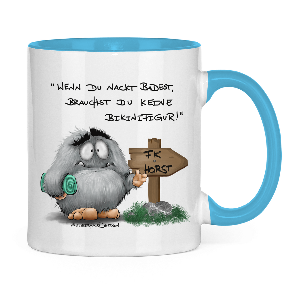 Tasse zweifarbig Wenn du nackt badest, brauchst du keine Bikinifigur!