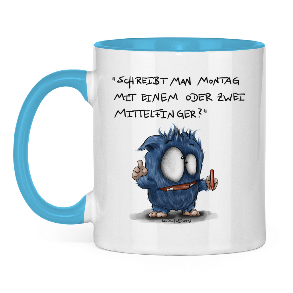 Tasse zweifarbig Schreibt man Montag mit einem oder mit zwei Mittelfinger?