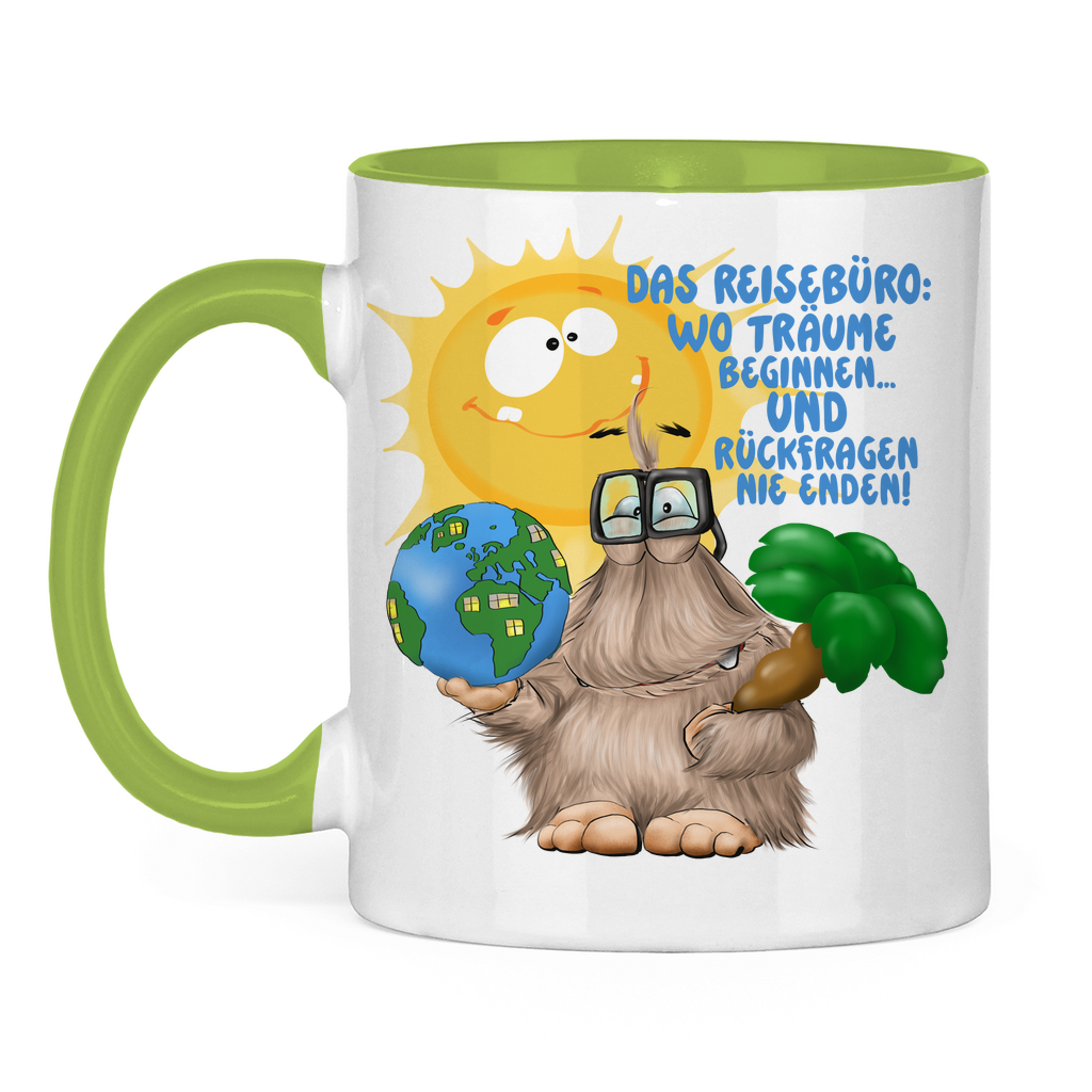 Tasse zweifarbig Das Reisebüro: Wo Träume beginnen und Rückfragen nie enden!