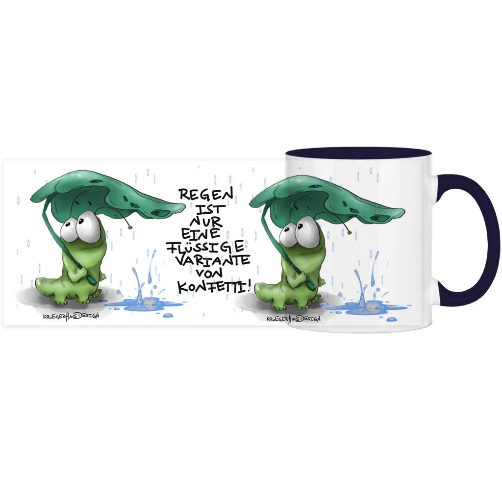 Tasse, Kaffeetasse, Teetasse, Kruegerhausdesign Monster mit Spruch, zweifarbig, 2. Variante, Regen ist nur eine flüssige...