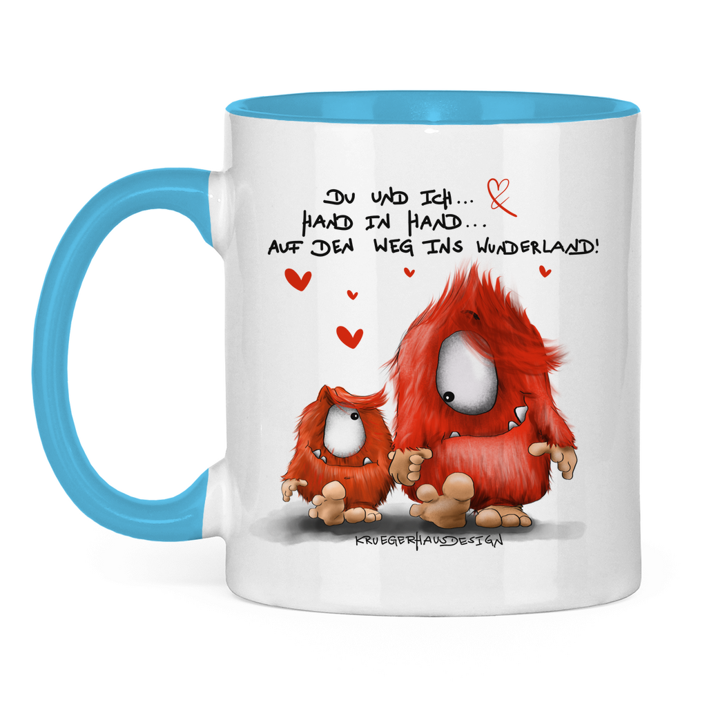 Tasse zweifarbig Du und ich... Hand in Hand.. Auf den Weg ins Wunderland!