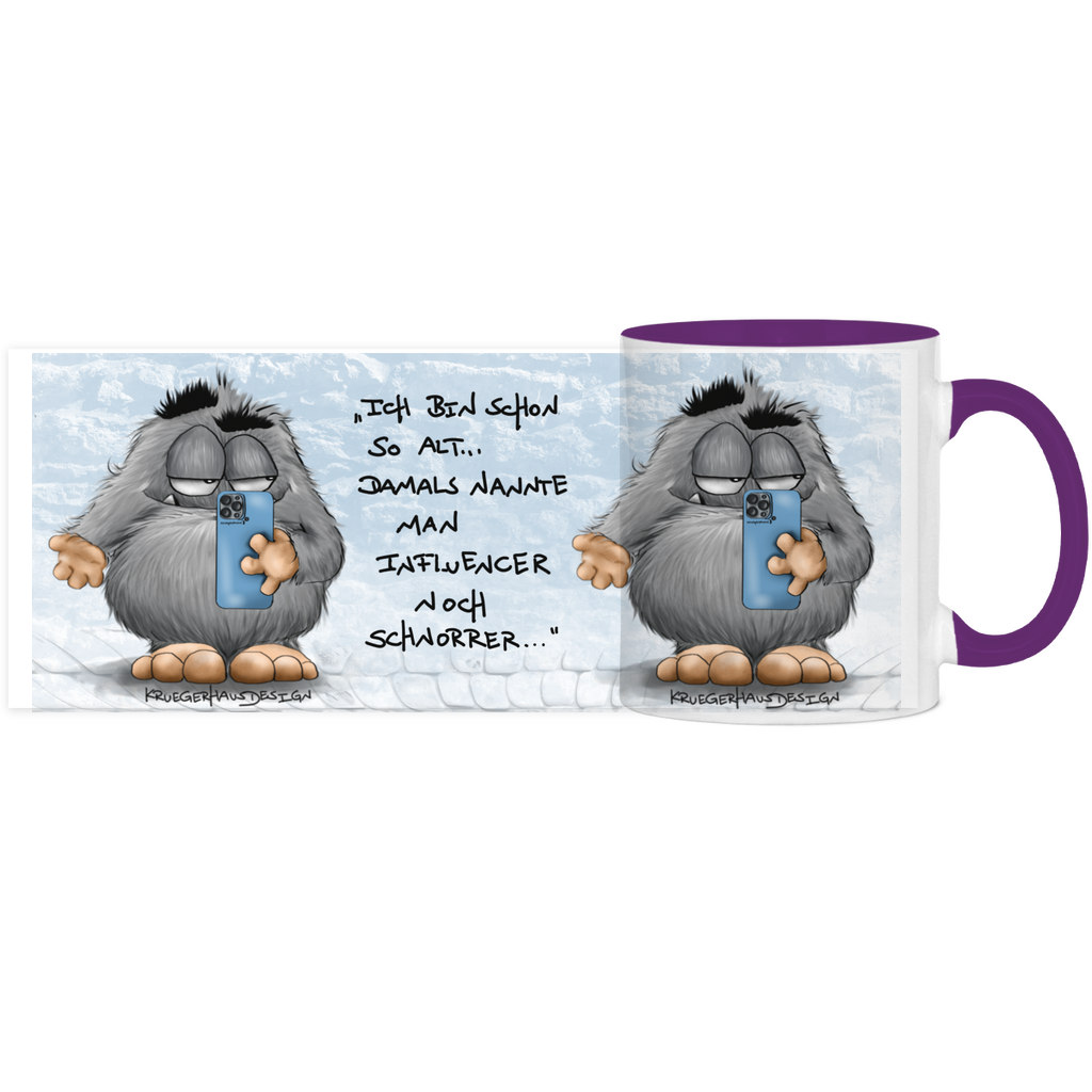 Tasse, Kaffeetasse, Teetasse, zweifarbig, Kruegerhausdesign Monster mit Spruch, 2. Variante, Ich bin so alt...