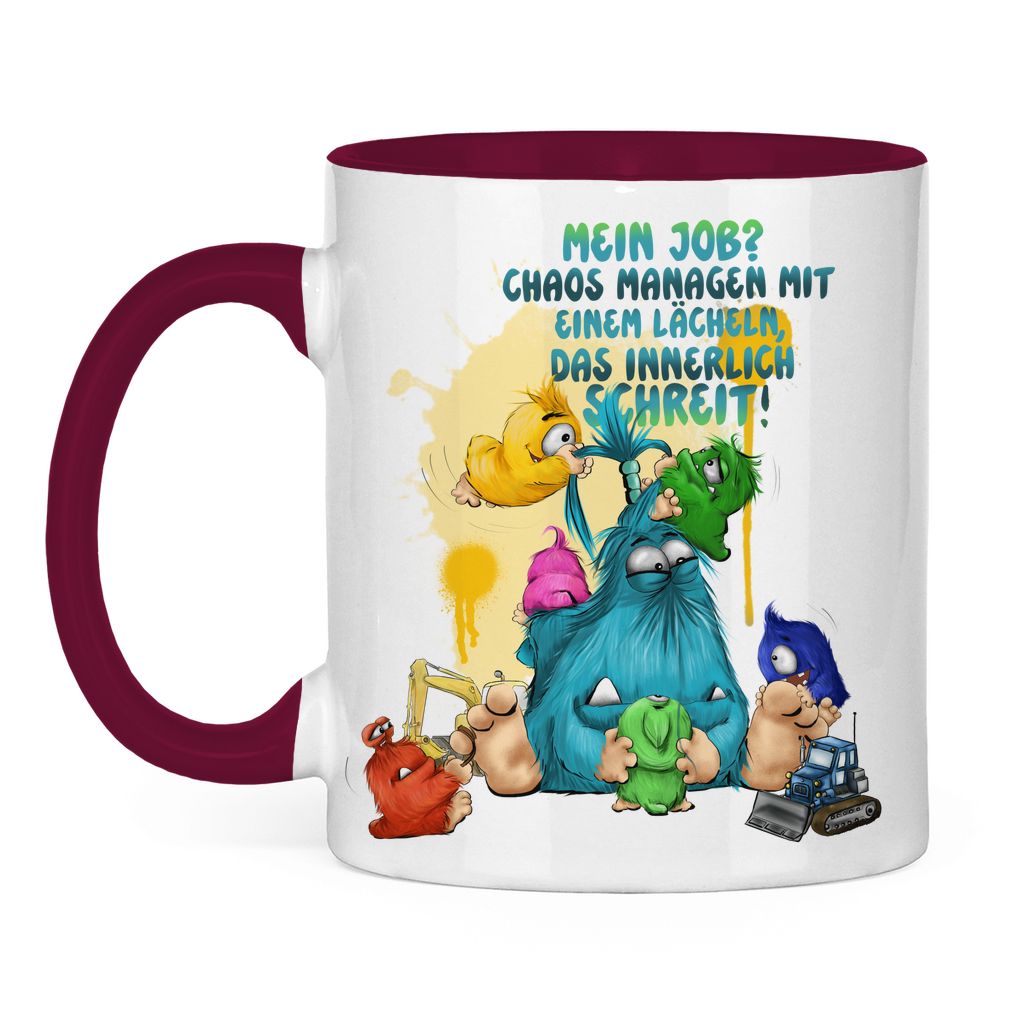 Tasse zweifarbig Mein Job? Chaos managen mit einem Lächeln, das innerlich…
