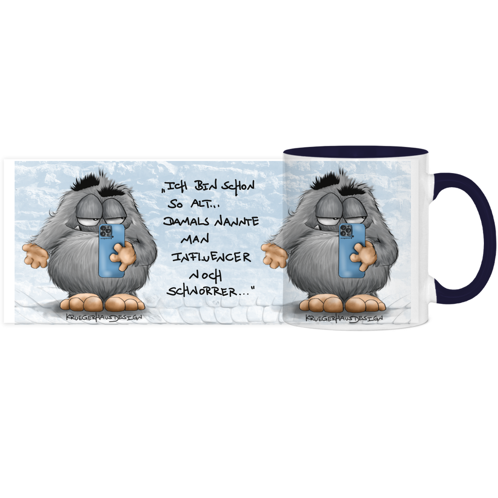 Tasse, Kaffeetasse, Teetasse, zweifarbig, Kruegerhausdesign Monster mit Spruch, 2. Variante, Ich bin so alt...