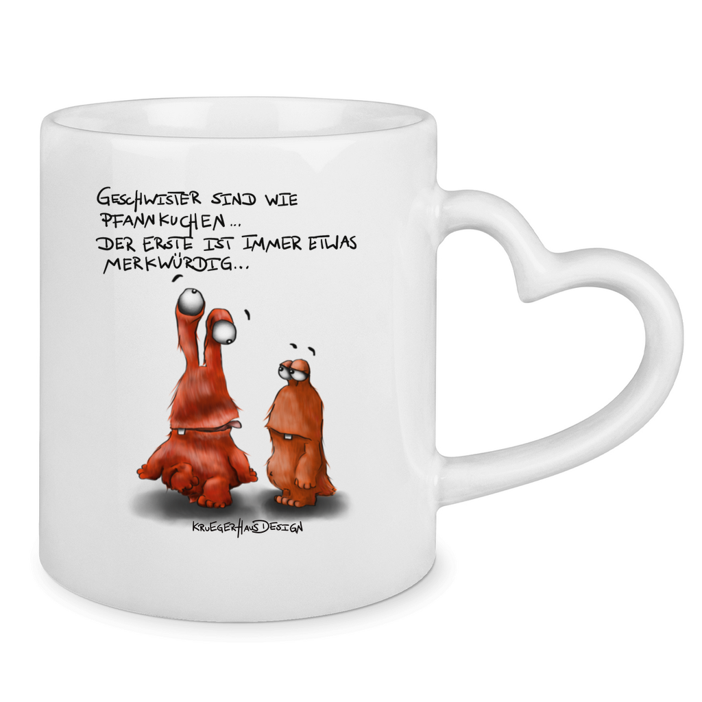 Tasse mit Herzhenkel Geschwister sind wie Pfannkuchen... Der Erste ist ...