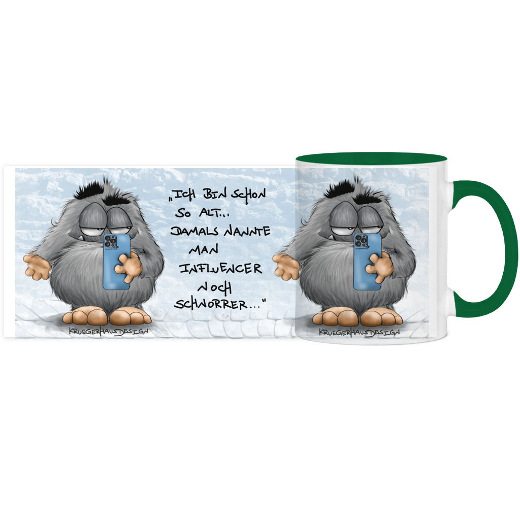Tasse, Kaffeetasse, Teetasse, zweifarbig, Kruegerhausdesign Monster mit Spruch, 2. Variante, Ich bin so alt...