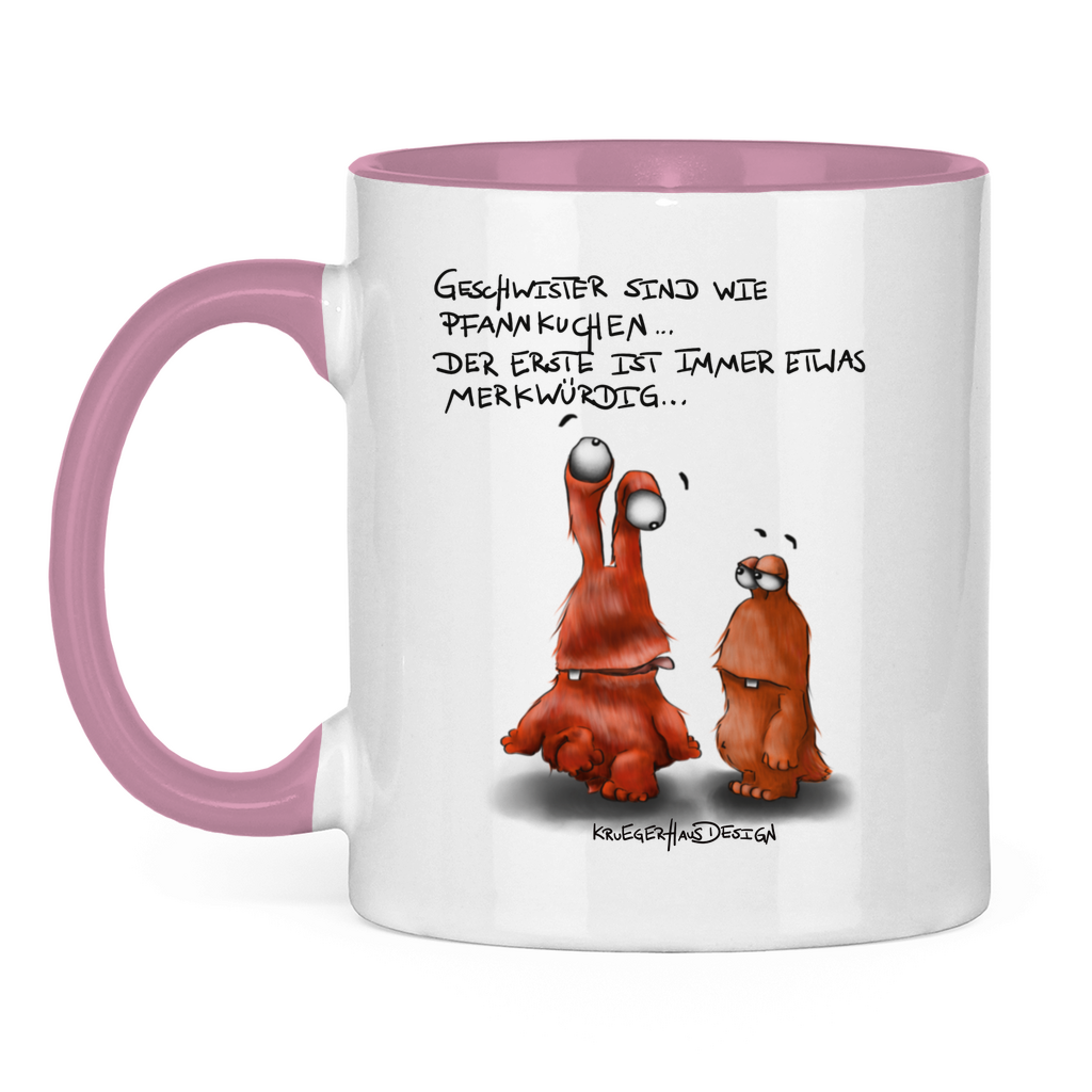 Tasse zweifarbig Geschwister sind wie Pfannkuchen... Der Erste ist ...