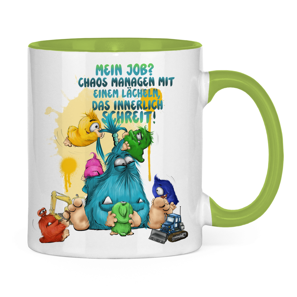 Tasse zweifarbig Mein Job? Chaos managen mit einem Lächeln, das innerlich…