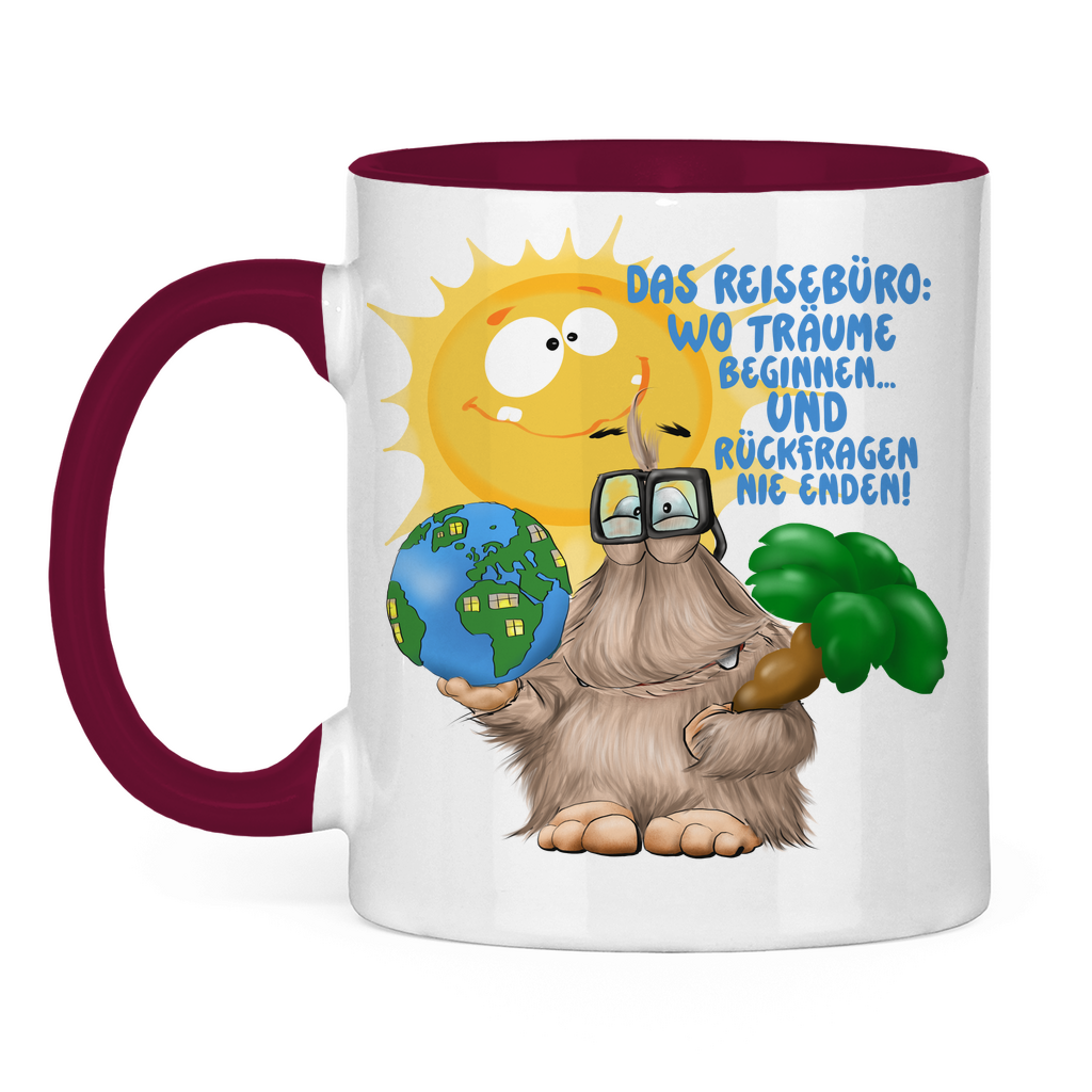 Tasse zweifarbig Das Reisebüro: Wo Träume beginnen und Rückfragen nie enden!