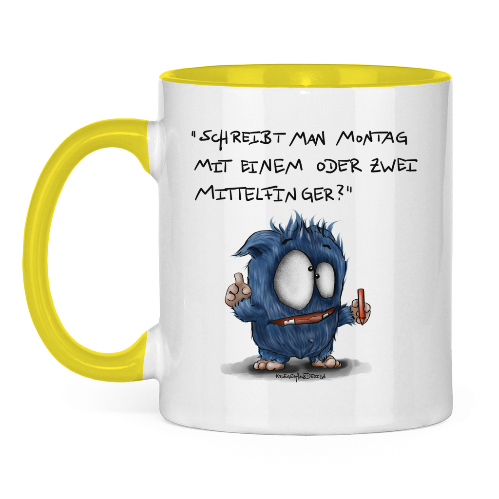 Tasse zweifarbig Schreibt man Montag mit einem oder mit zwei Mittelfinger?