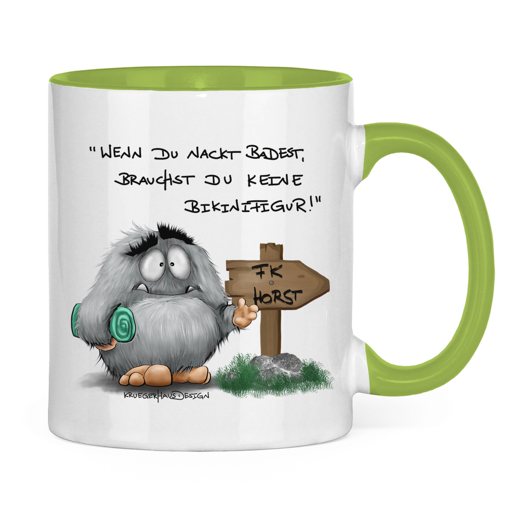 Tasse zweifarbig Wenn du nackt badest, brauchst du keine Bikinifigur!