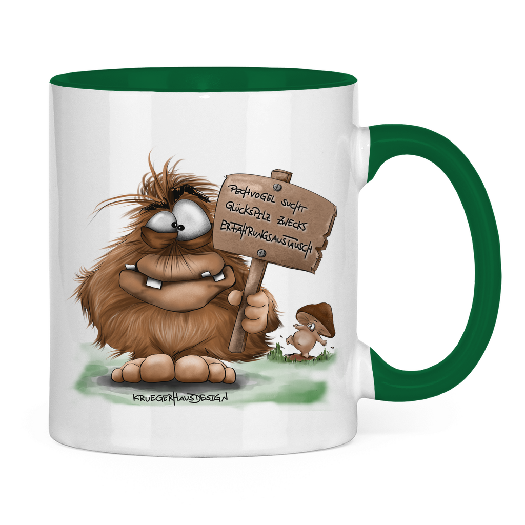 Tasse zweifarbig Pechvogel sucht Glückspilz zwecks Erfahrungsaustausch, Hugo