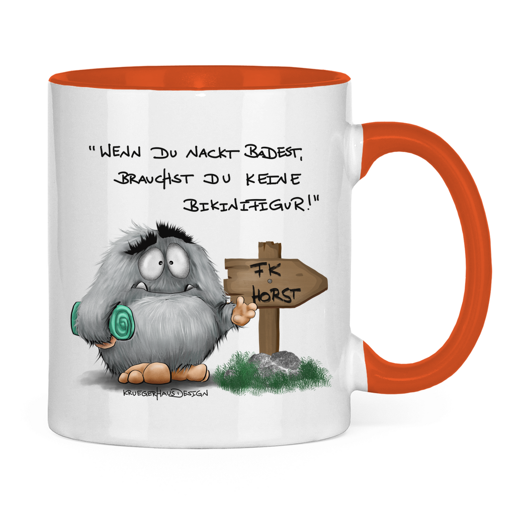 Tasse zweifarbig Wenn du nackt badest, brauchst du keine Bikinifigur!