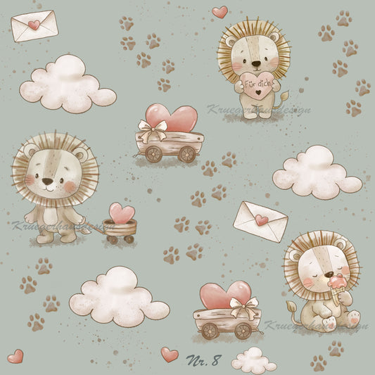 Liebevoll handgezeichnetes Stoffdesign – digitaler Download, LoveLeo8