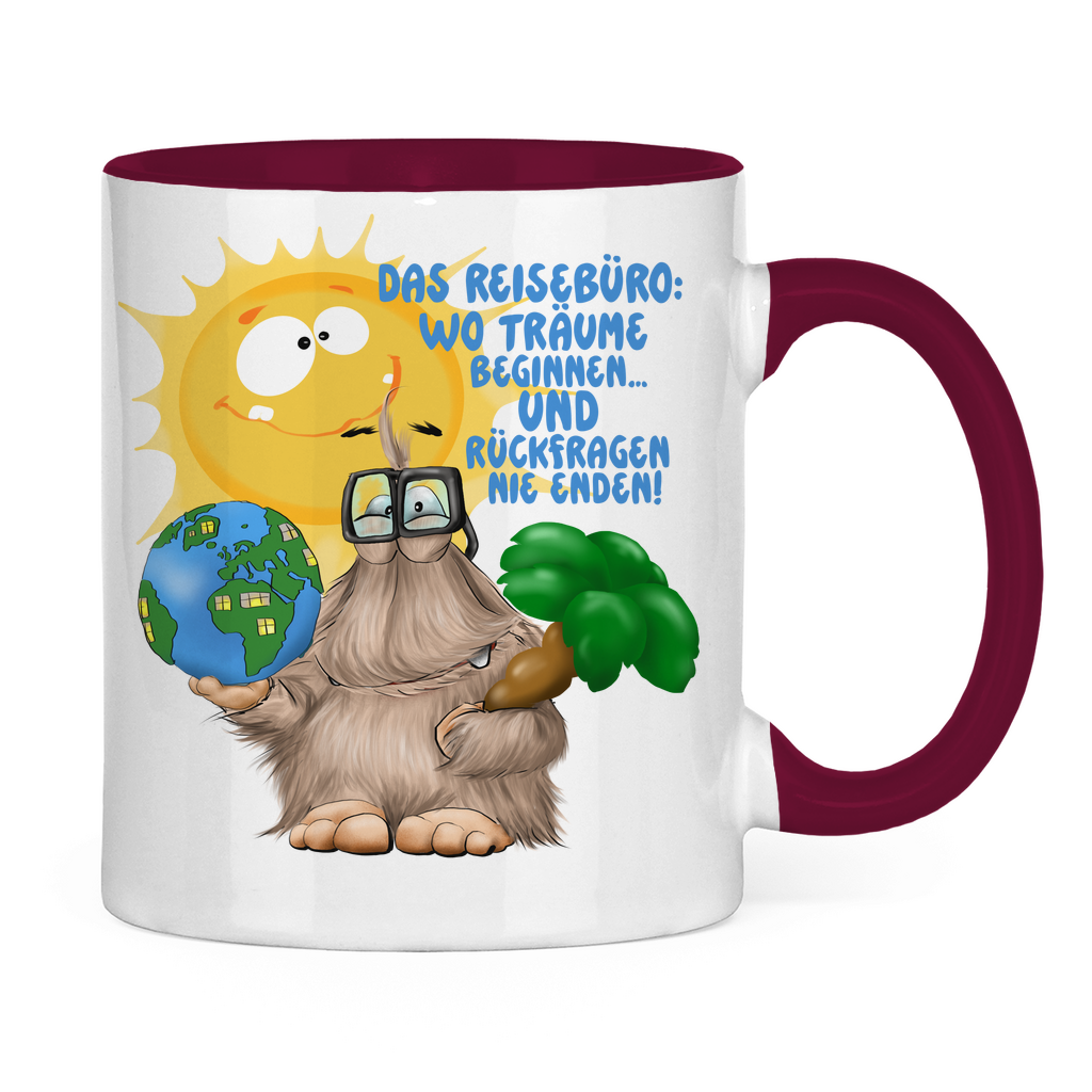 Tasse zweifarbig Das Reisebüro: Wo Träume beginnen und Rückfragen nie enden!